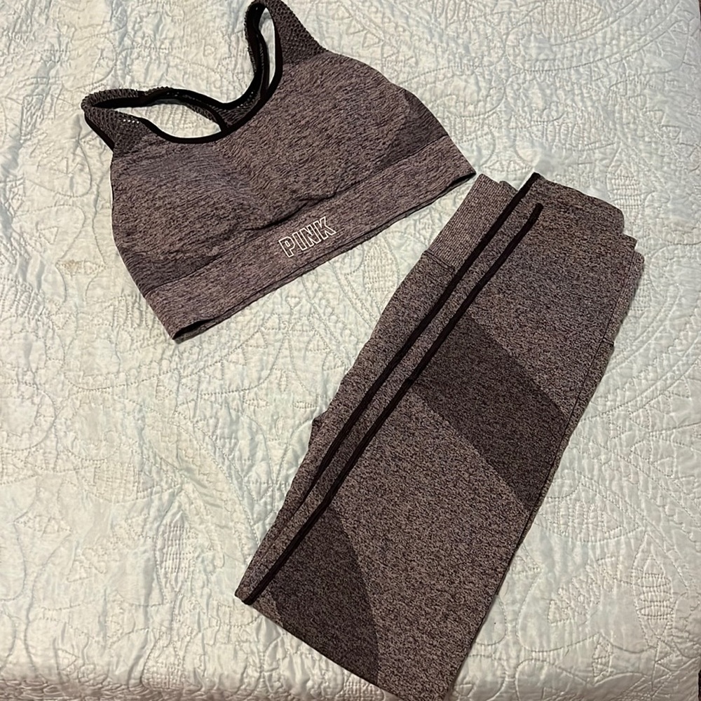 Pink - Size Medium - Sports Bra & Legging Set - black / grey